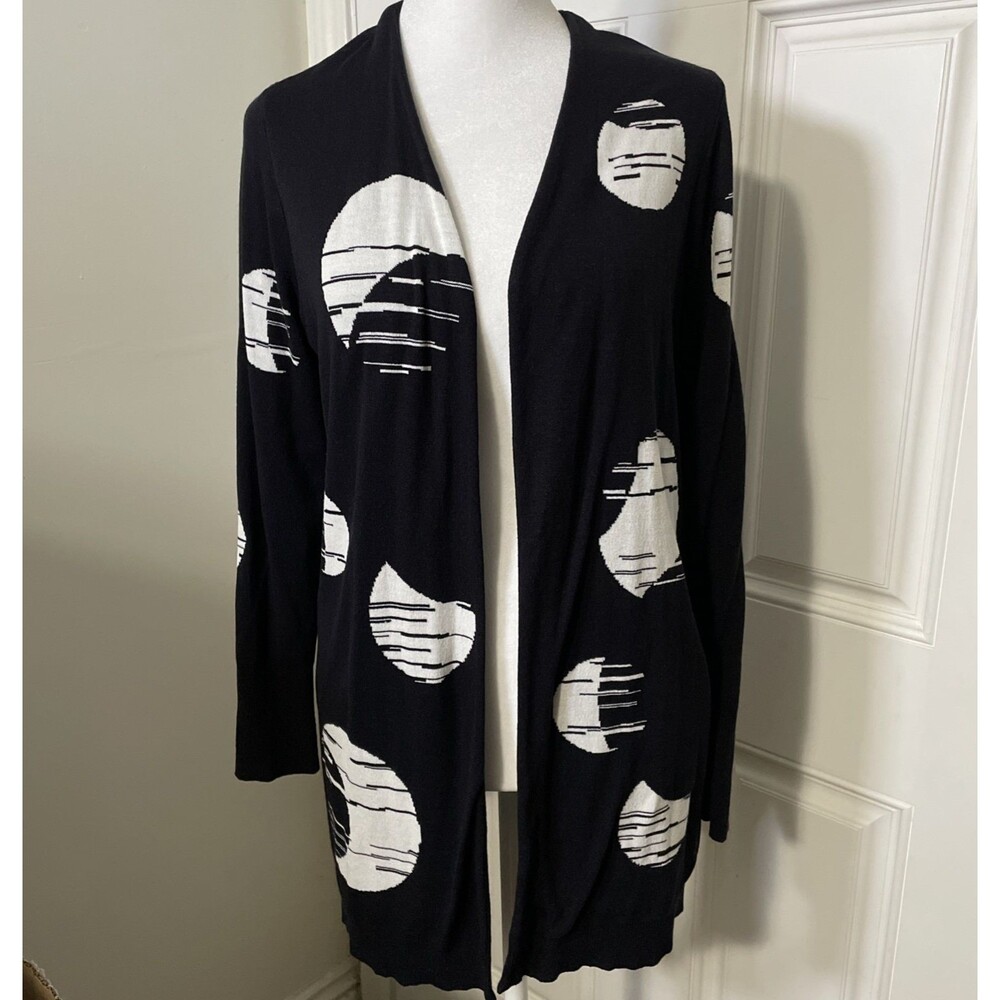 Chico's Women's Cardigan Black & White Size Medium Open Front Long Sleeve Moon